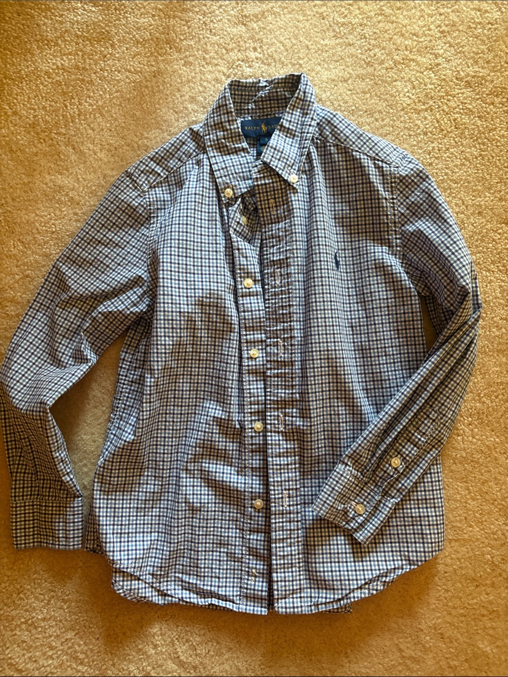 Ralph Lauren Boys Blue and White Micro-Plaid Button-Down Shirt